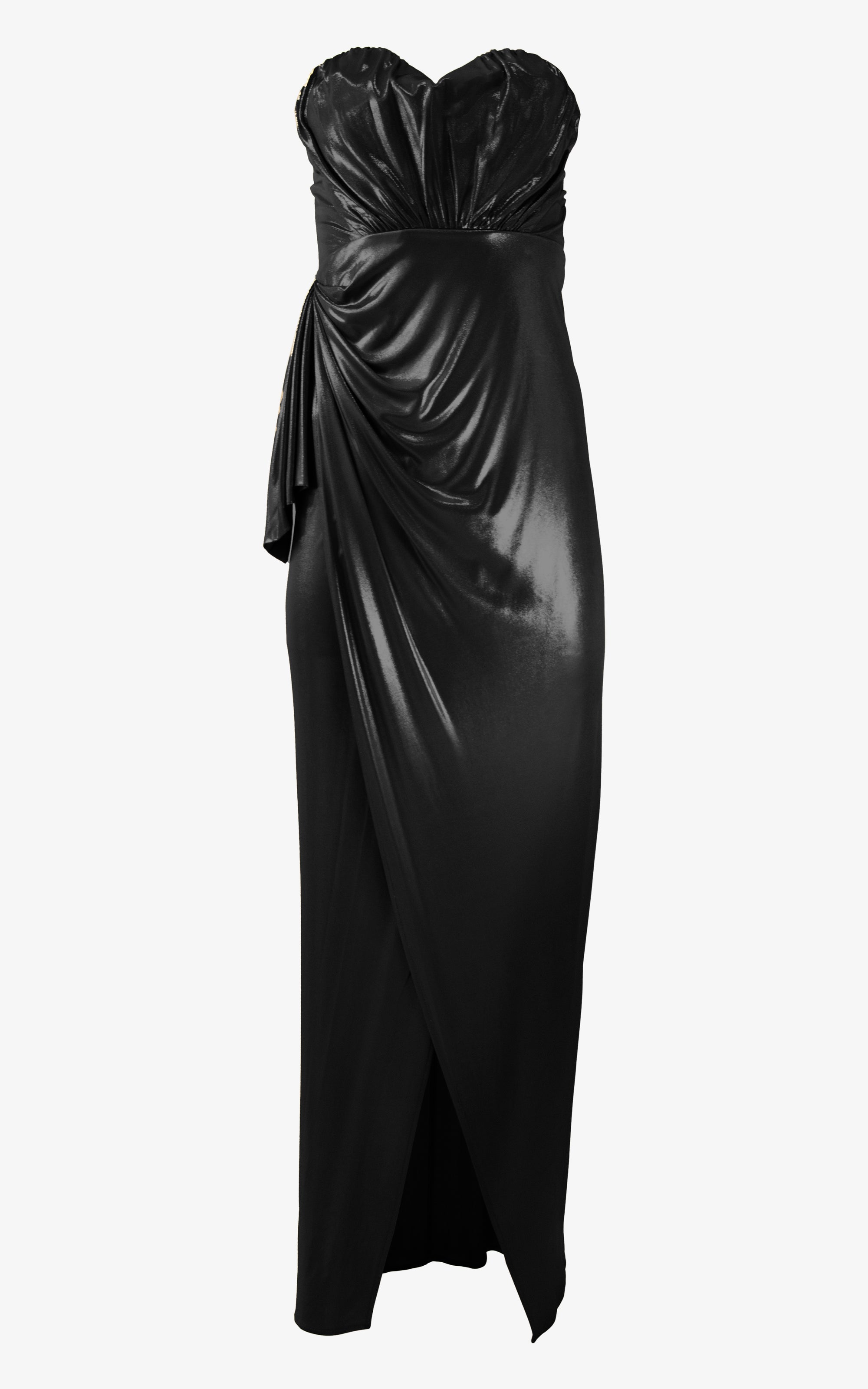 Black Satin Corset Ruched Maxi Dress