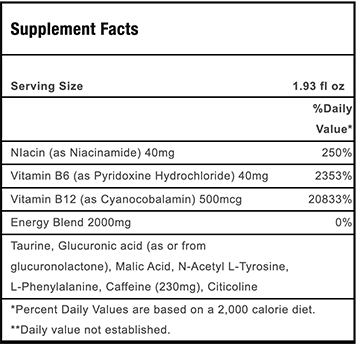 5-hour Energy Supplement Facts label from website
