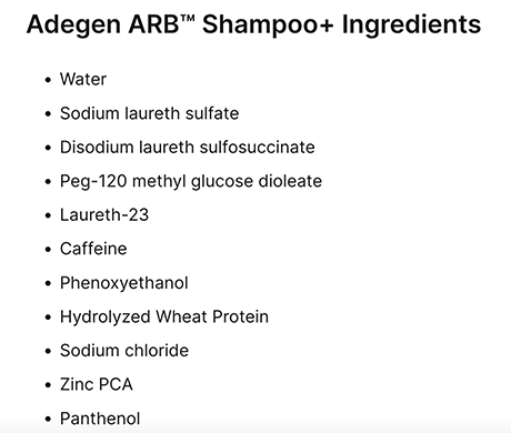 Adegen ARB Shampoo+ ingredients