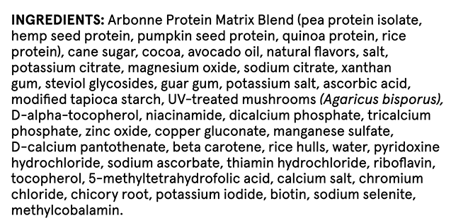 Arbonne Chocolate protein powder ingredients
