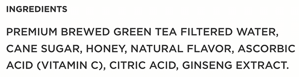 AriZona Green Tea 16.9 fluid ounce version ingredients