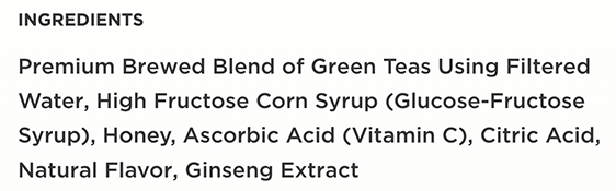 AriZona Green Tea ingredients