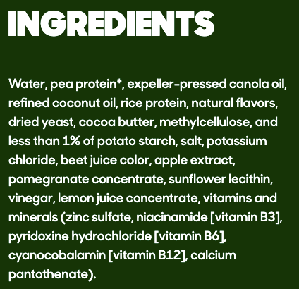 Beyond Burger Ingredients list