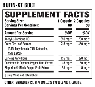 Burn XT ingredients