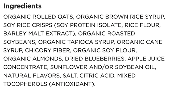 Clif Bar Blueberry Almond Crisp flavor ingredients