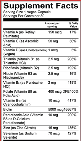 Hairtamin Advanced Formula vitamin and mineral blend ingredients