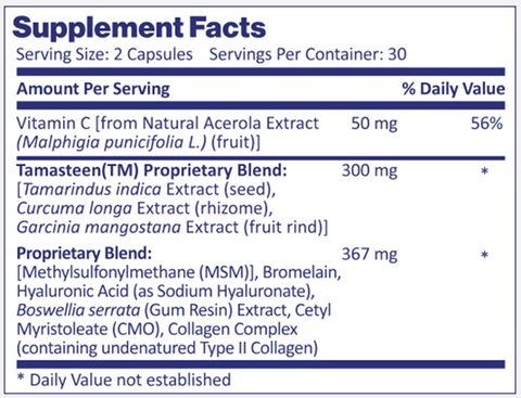 Joint Food Supplement Facts panel