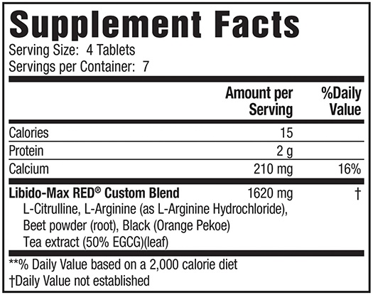 Libido Max Red Supplement Facts label