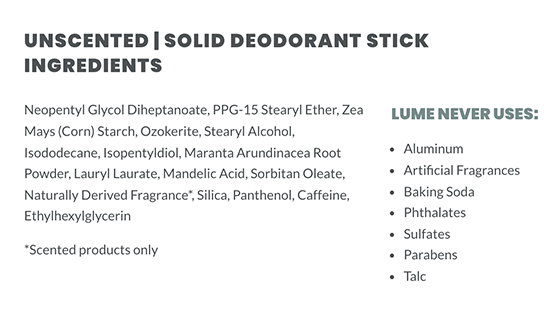 Lume deodorant ingredients