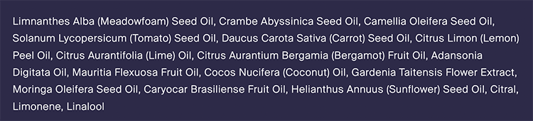 Monat Rejuviniqe Oil ingredients