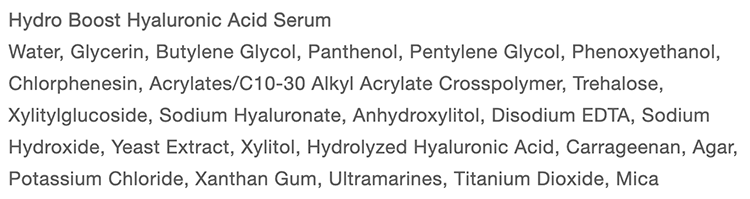 Neutrogena Hydro Boost Hyaluronic Serum ingredients