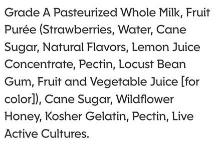 Noosa Strawberry Yogurt ingredients