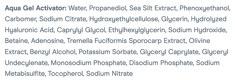 NuFace Aqua Gel Activator ingredients