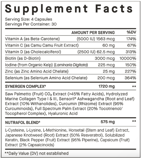 Nutrafol Men Supplement Facts label