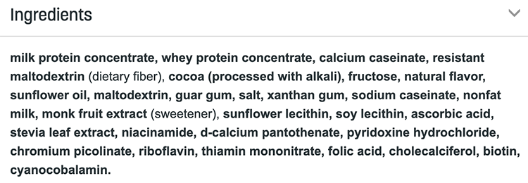 NutriSystem ProSync Chocolate Fudge Shake ingedients