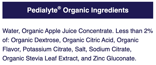 Pedialyte Organic ingredients