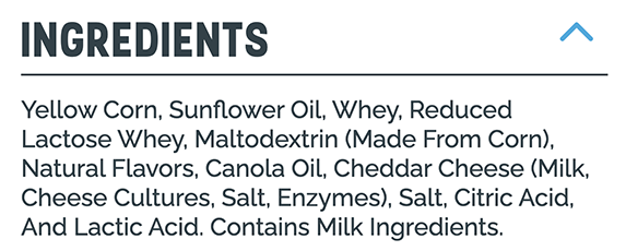 Popcorners White Cheddar ingredients