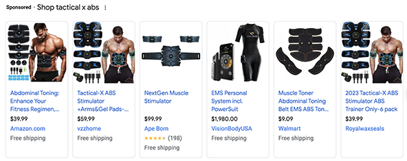 Tactical X Abs Google Shopping results