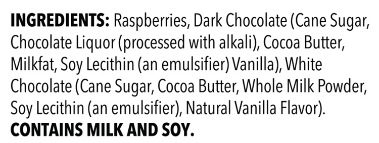 Tru Fru Hyper-Chilled Raspberries White & Dark Chocolate ingredients