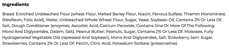 Uncrustables Peanut Butter & Strawberry Jam Sandwich ingredients