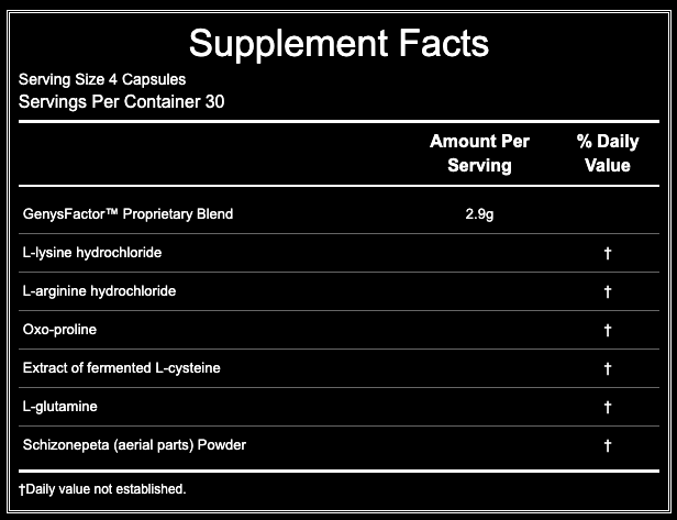 GF9 Supplement Facts panel