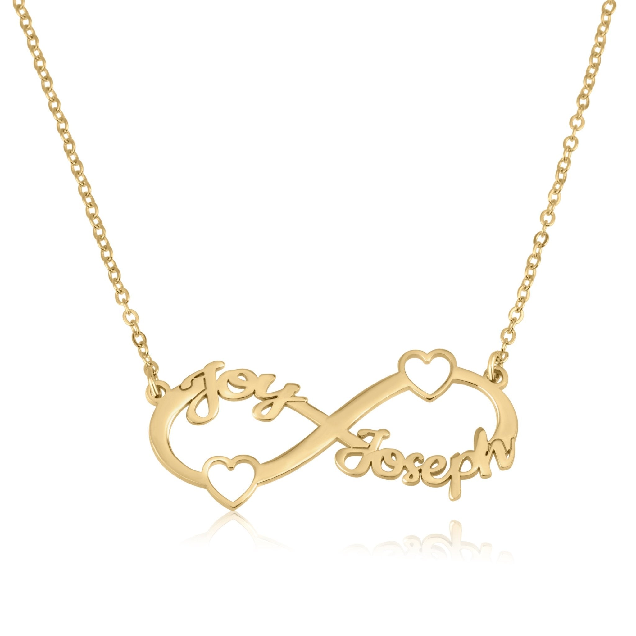 Custom Infinity Necklace With Two Names And Two Hearts