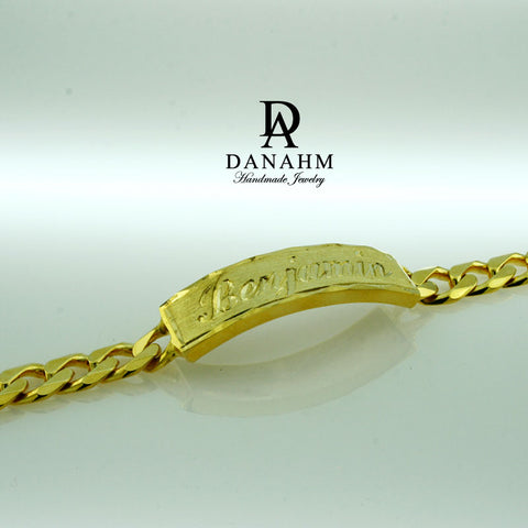 14k Kids Gold ID Bracelet with Gold Name Overlay and Figaro Chain — MyAZGold