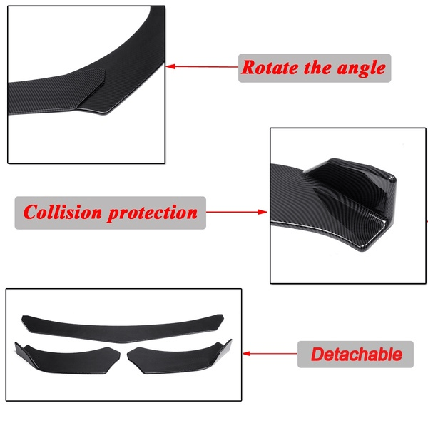 3Pcs Universal Carbon Fiber Adjustable Car Front Bumper 