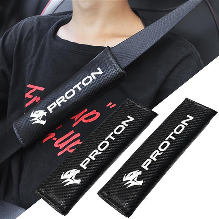 2pcs PERODUA Carbon Fiber Car Seat Belt Cover Case 