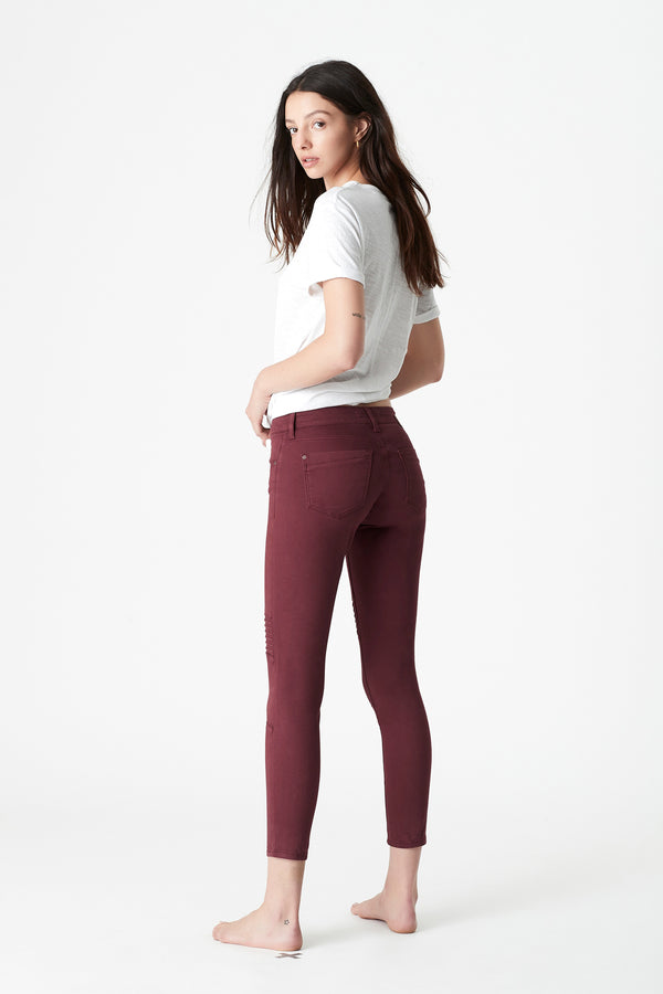 maroon biker jeans