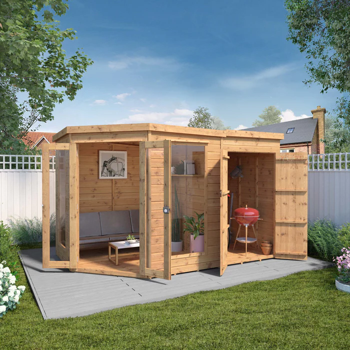 Best Summerhouses UK Mercia Premium Corner Summerhouse with Side Shed (11x7)