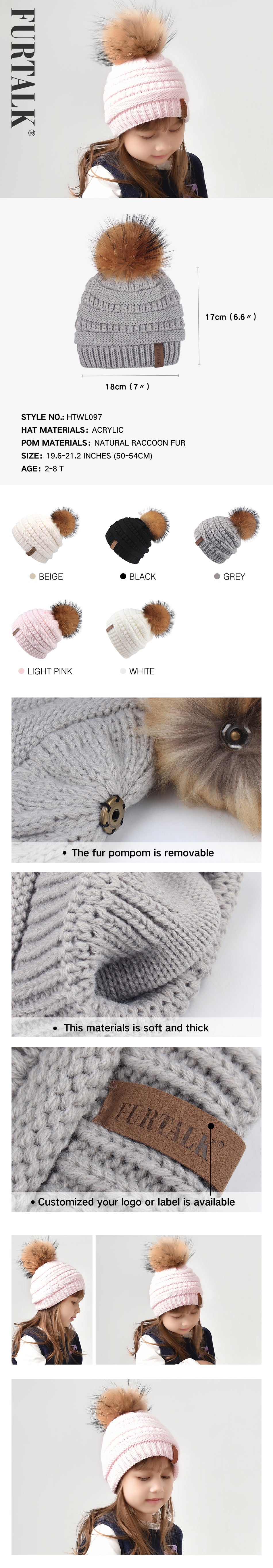 FURTALK Women Winter Sloughy Real Fur Pompom Hat Drop Shipping AD006