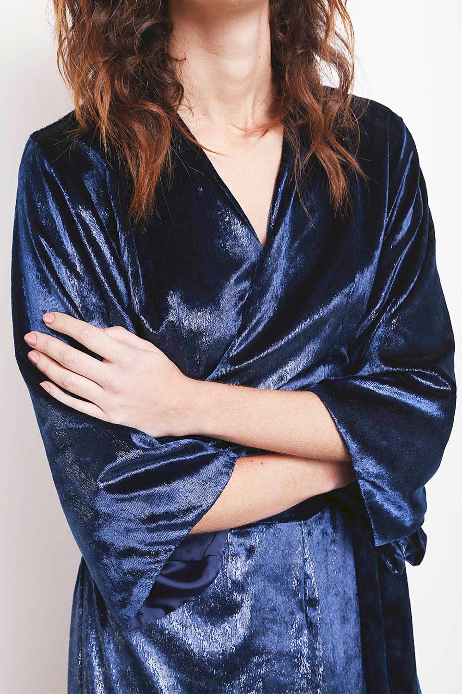 REVERSIBLE Chloe Velvet Kimono - Midnight Shimmer/Navy