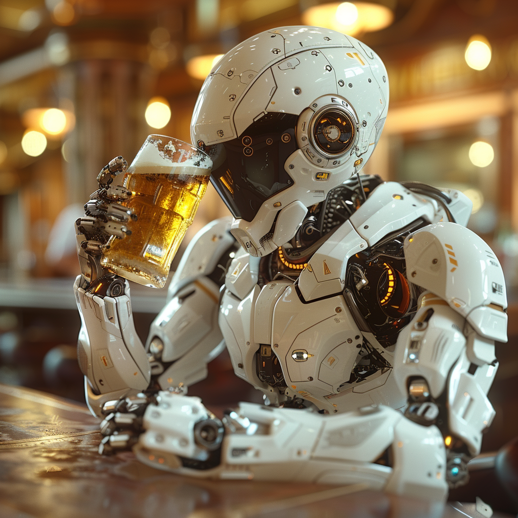 Roboter guckt in Bierglas