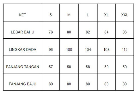 DAUKY M Tunik Denna Tartan Size Chart