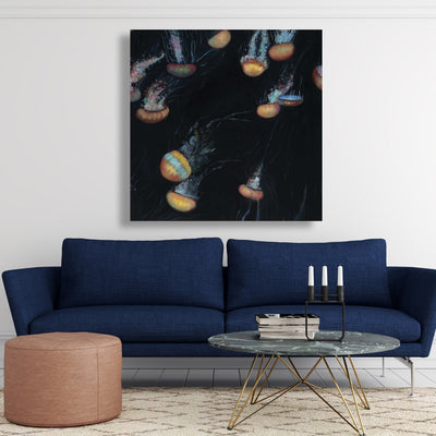 Colorful Jellyfishes Swimming In The Dark, Fine art gallery wrapped canvas 36x36