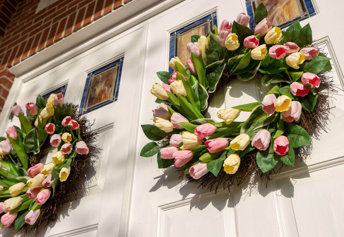 tulip wreath decorating a door