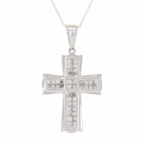 14k White Gold 0.78ctw Diamond Princess Cross Pendant Necklace 18"