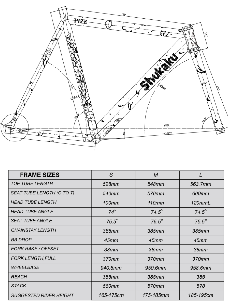 PIZZ Shukaku Frame Size Geo Sheet