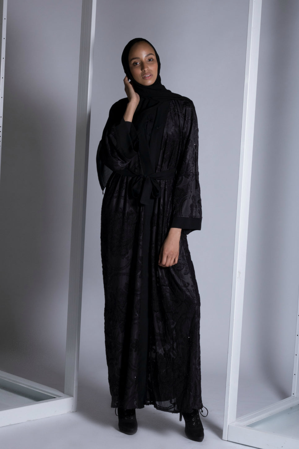 black velvet open abaya