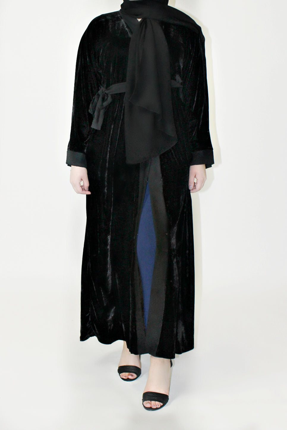black velvet open abaya
