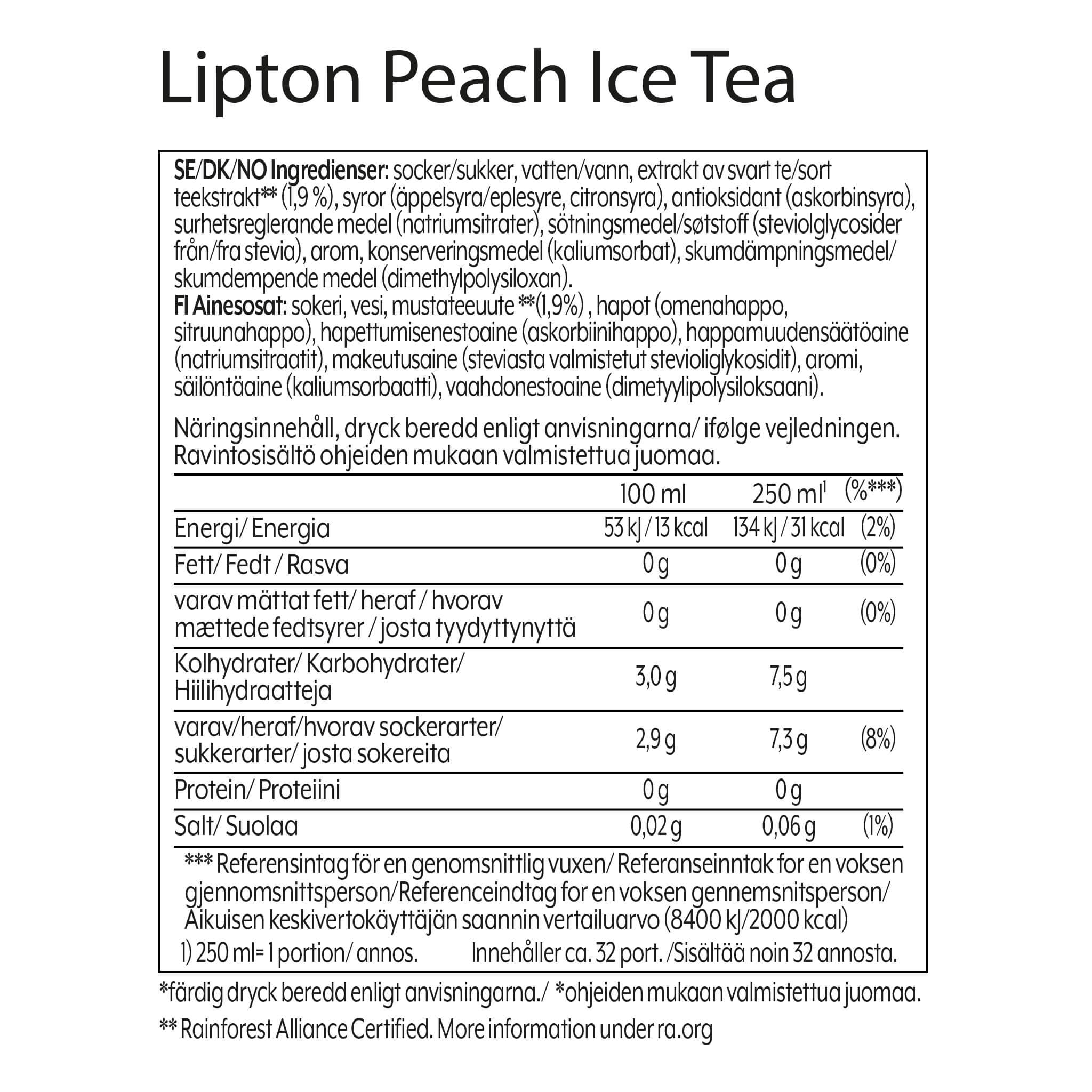 Näringsvärde SodaStream Lipton Peach