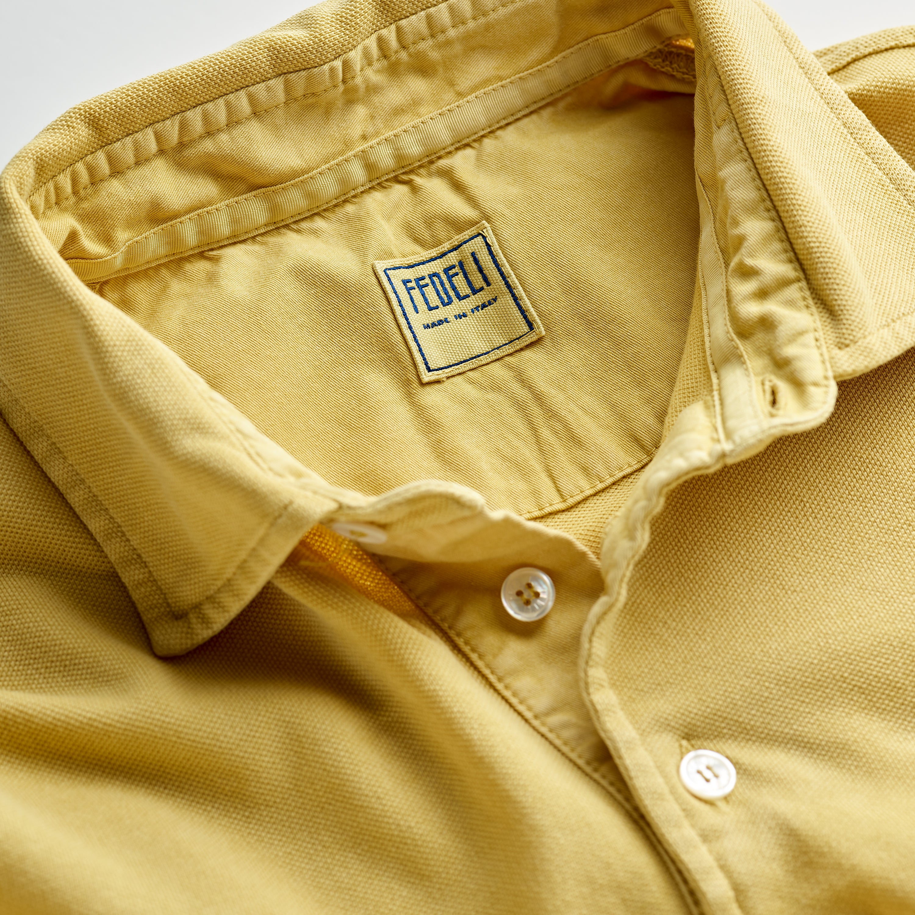 Fedeli Classic Short Sleeve Knitted Pique Polo Shirt in Mustard Yellow