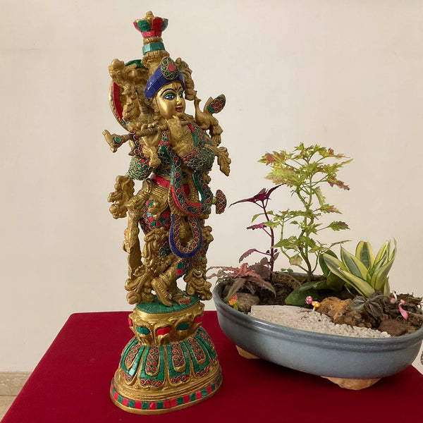 Brass Krishna Statue, Krishna Statue for Home Decor, Corner Table Decor,  Krishna Idol, Indian Brass Art, Brass Figurine, Pooja Decor Gift 