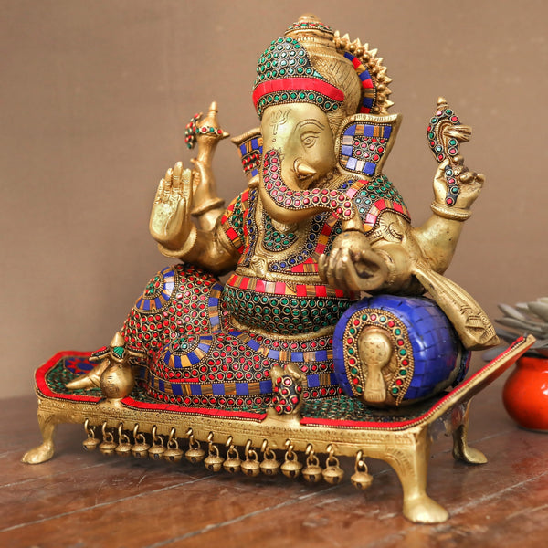 11 Inches Lotus Lord Ganesh Brass Idol - Ganpati Decorative Statue for Home  Decor