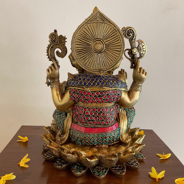 11 Inches Lotus Lord Ganesh Brass Idol - Ganpati Decorative Statue for Home  Decor