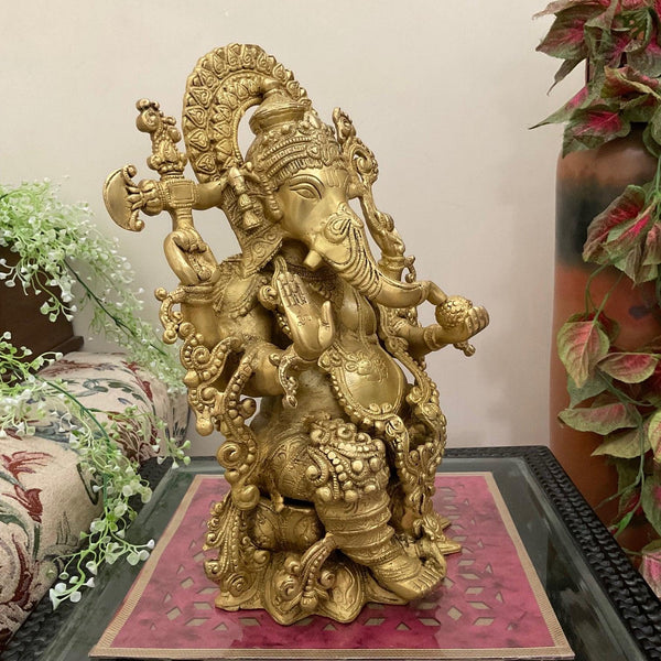 12 Inches Lord Ganesh Brass Idol - Ganpati Decorative Statue for Home Decor