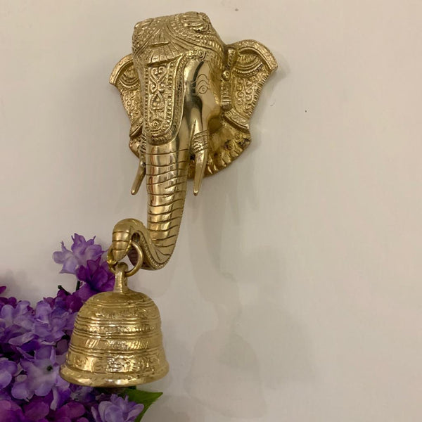 Brass Elephant Face Wall Hanging Bell Decorative – Dharayati