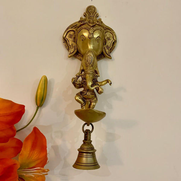 Ganesha Hanging Bell - Brass Wall Hanging for Temple - Decorative and  Religious