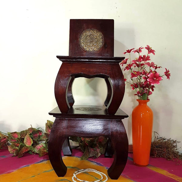 Vintage Brass Square Chowki Handcrafted With A Floral Design & Ghungro -  The Indian Weave